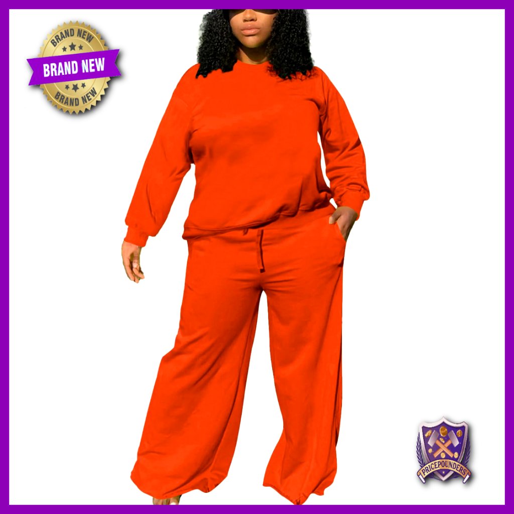 Plus Size Sweatsuit Lounge Set Baggy Wide Leg Pants Crewneck Top